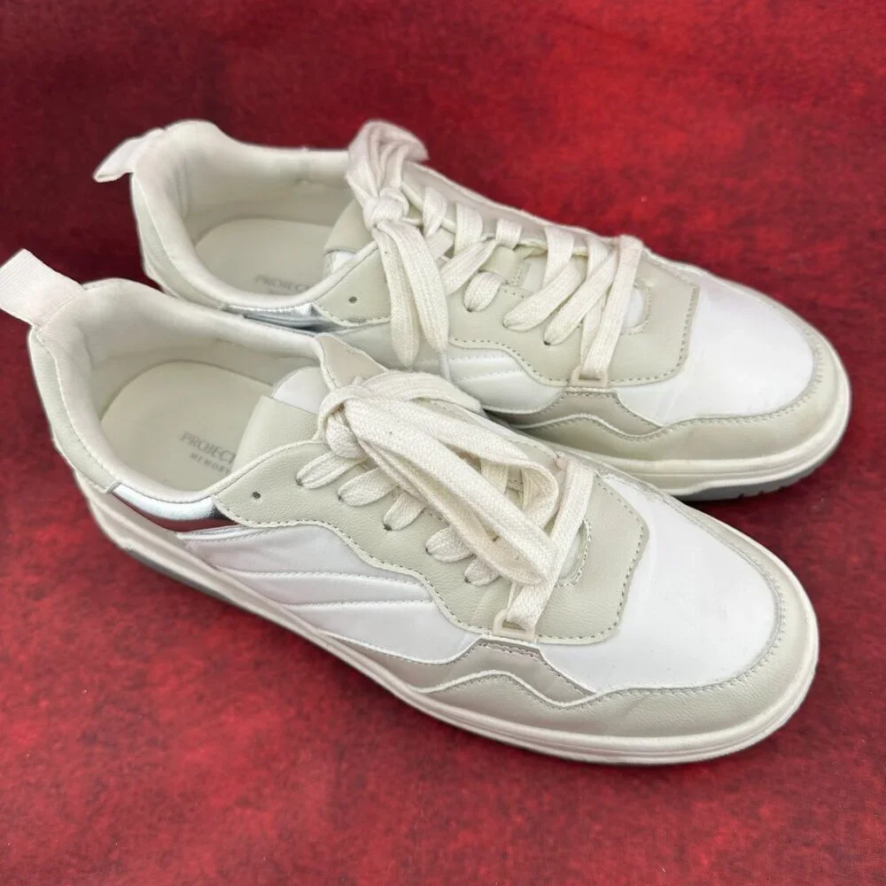 PROJECT CLOUD WOMEN'S LACE-UP PLATFORM SNEAKERS, WHITEAND GRAY, SIZE 9